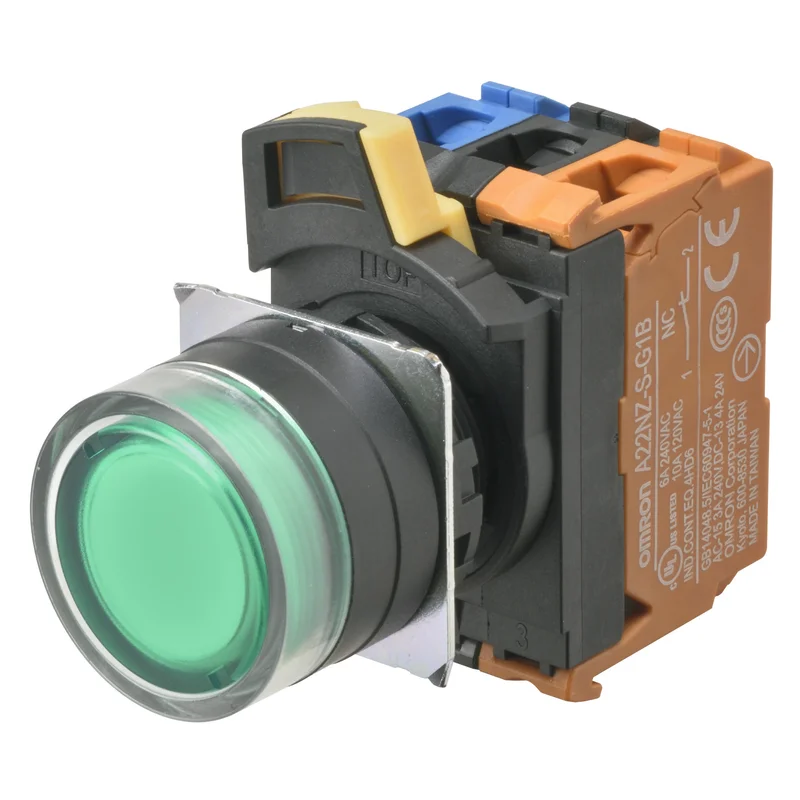 A22NL Pushbutton Transparent Green button, Green LED, 1NC, 24 VDC