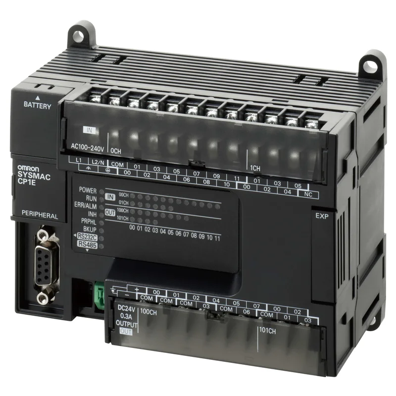 CP1E-N(S) CPU for 150 basic I/O (max. 3 extensions). 1 x USB, 1 x RS
