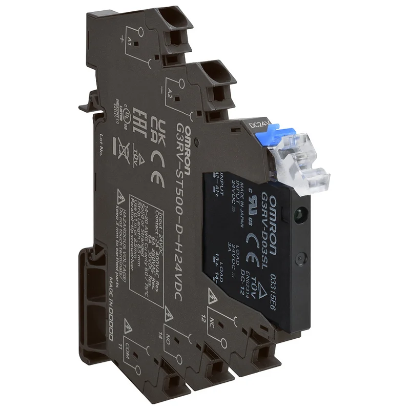 Slim solid state relay 6mm, socket included, DC MOSFET output, 3 A, push-in terminal