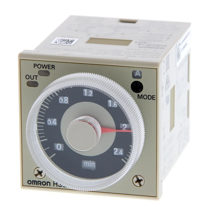 Timer, plug-in, 8-pin, 1/16-shot-delay, 0.1s-600h, DPDT, 5 A