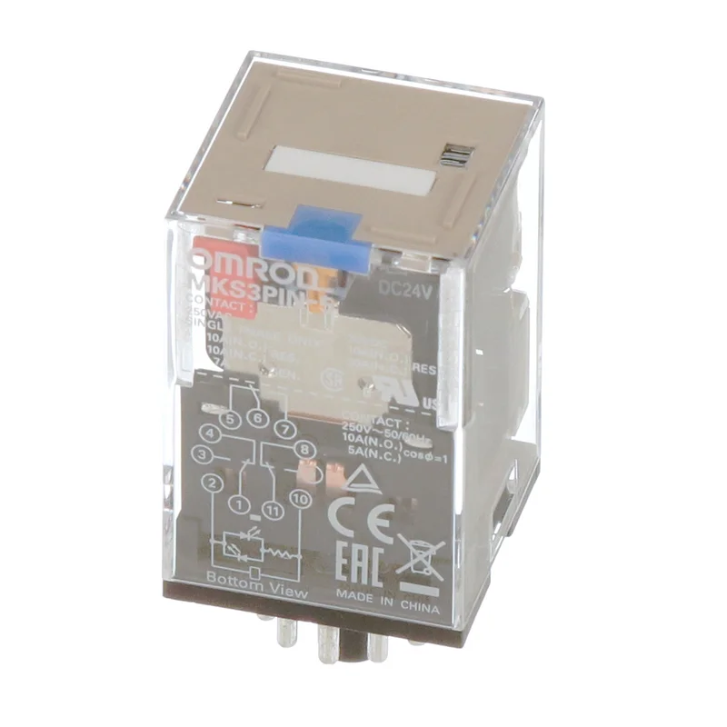 Relay, plug-in, 11-pin, 3PDT, 10 A, mech & LED indicator, test button,